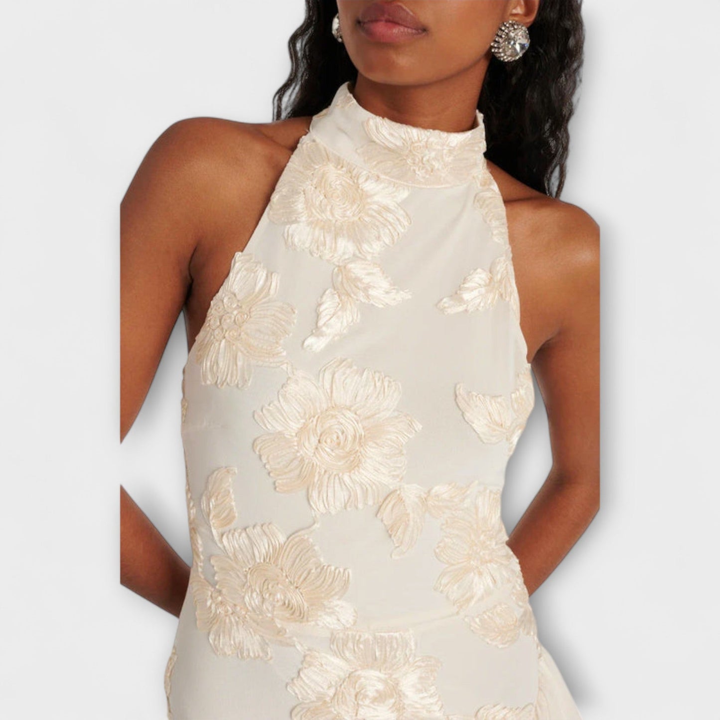 Rochie maxi cu aplicații florale