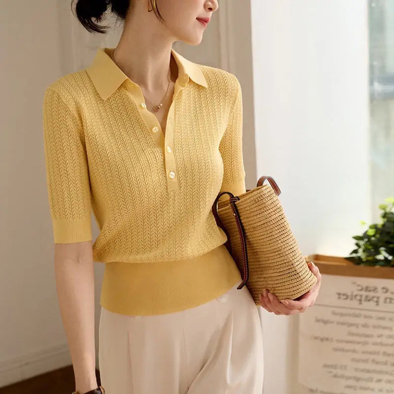 Bluză Polo din Tricot Fin Amy