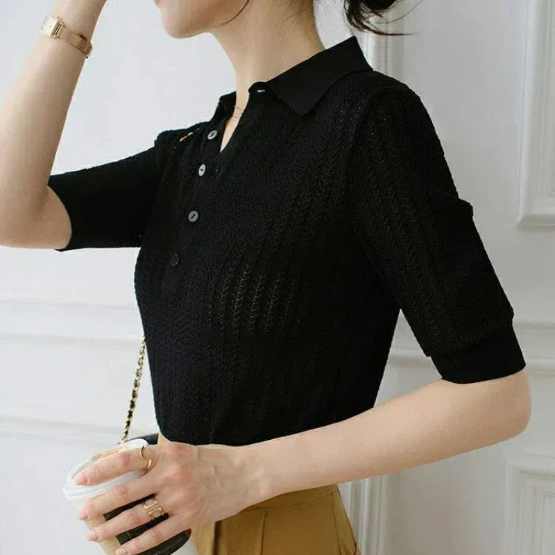 Bluză Polo din Tricot Fin Amy