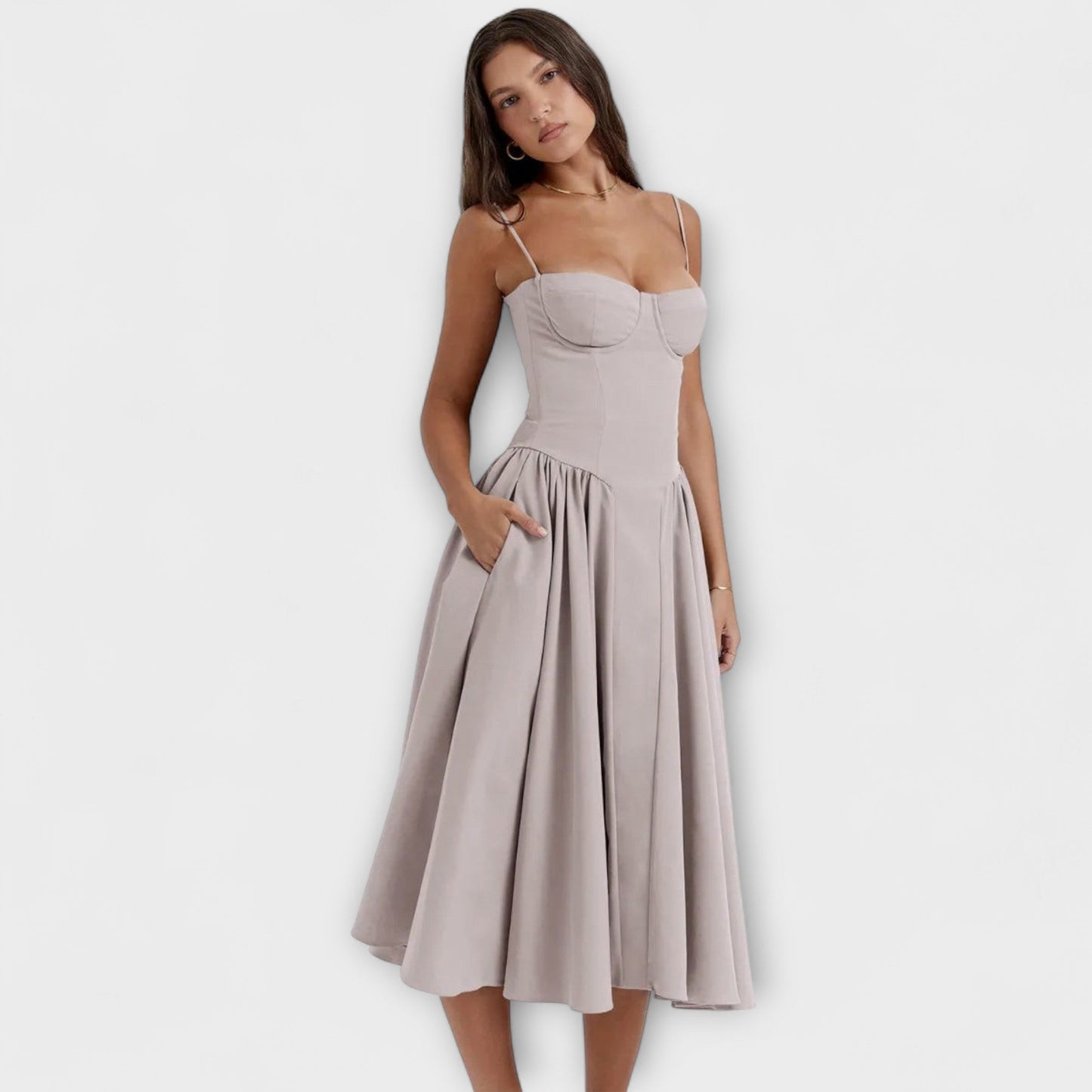 Rochie elegantă fără mâneci, cu corset
