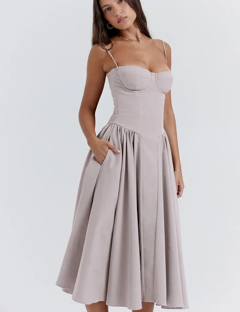 Sigrid | Rochie bustier fără mâneci, lungime midi