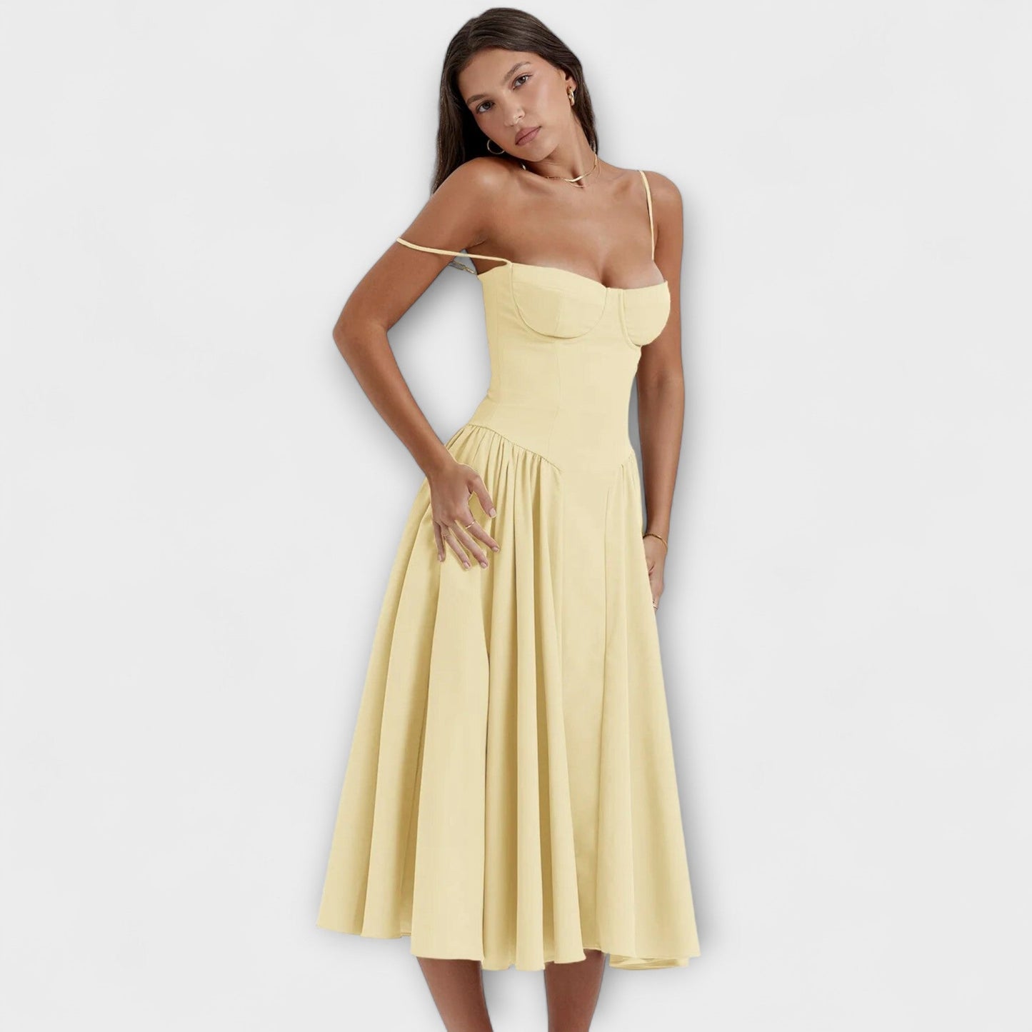 Rochie elegantă fără mâneci, cu corset