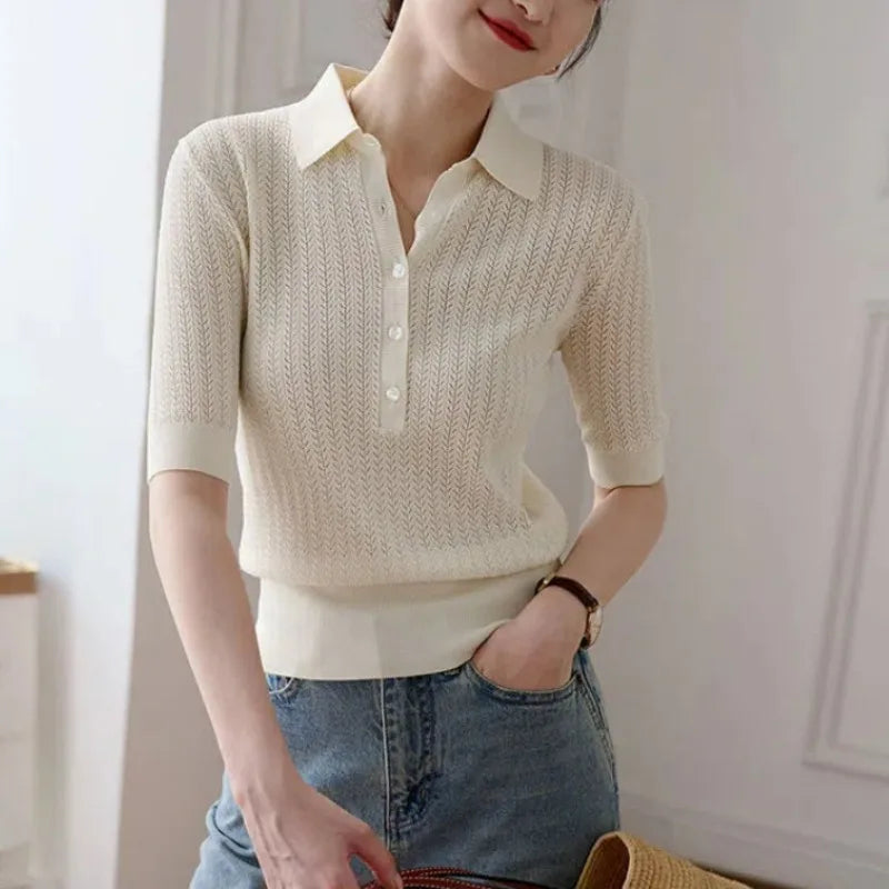 Bluză Polo din Tricot Fin Amy