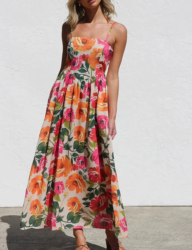 Rochie Maxi Fără Spate cu Flori Isadora pentru Femei
