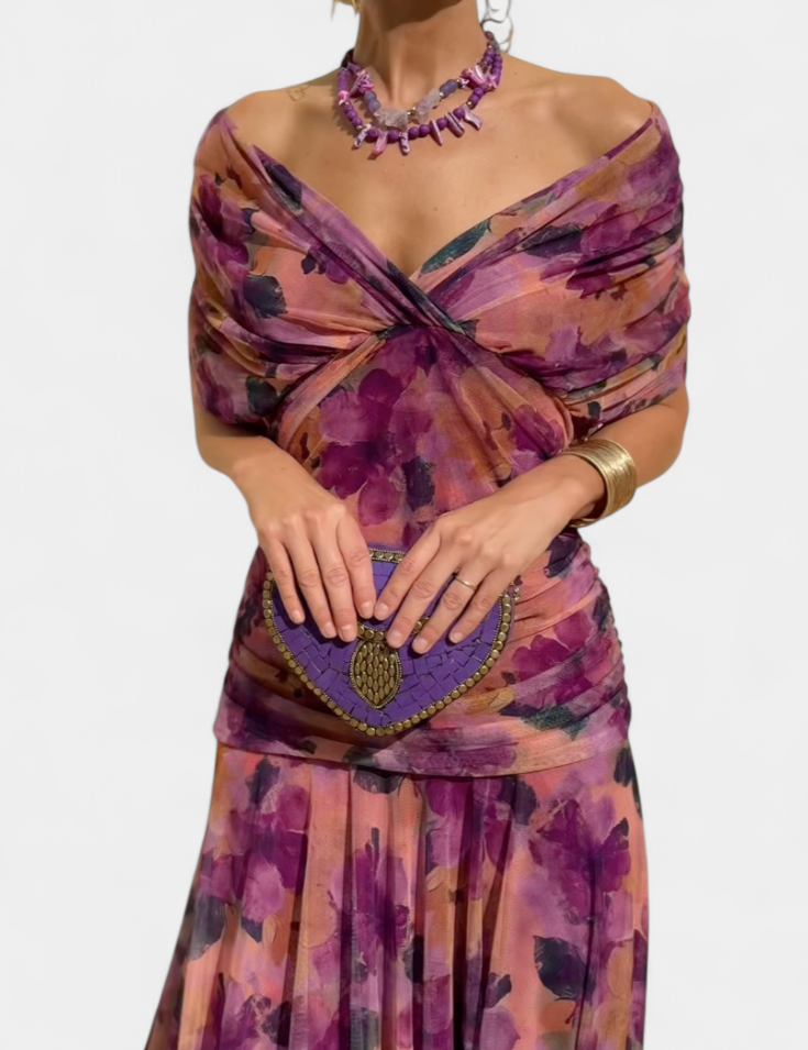 Alondra | Rochie Florală Lungă cu Decolteu în V