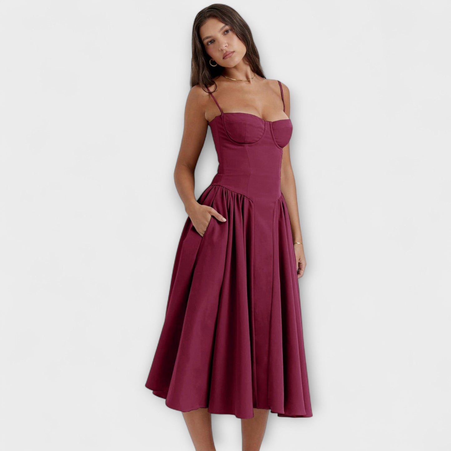 Rochie elegantă fără mâneci, cu corset