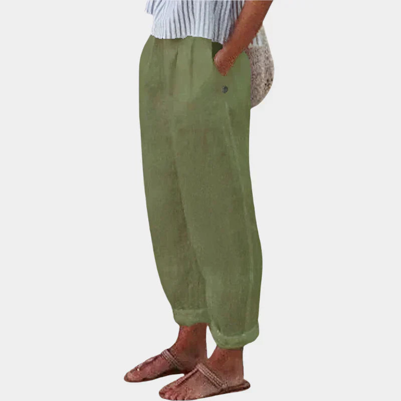 Pantaloni Eleganți din In Anna cu Buzunare Ultra-Ușori