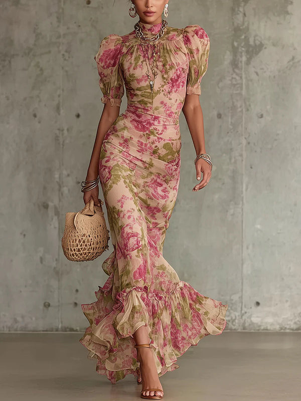 Rosalie™ | Rochie Maxi cu Imprimeu de Trandafiri Vintage