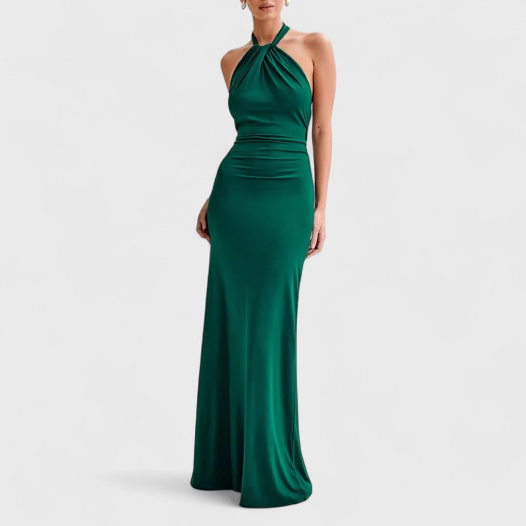 Klara – Rochie curvy din mătase cu guler halter