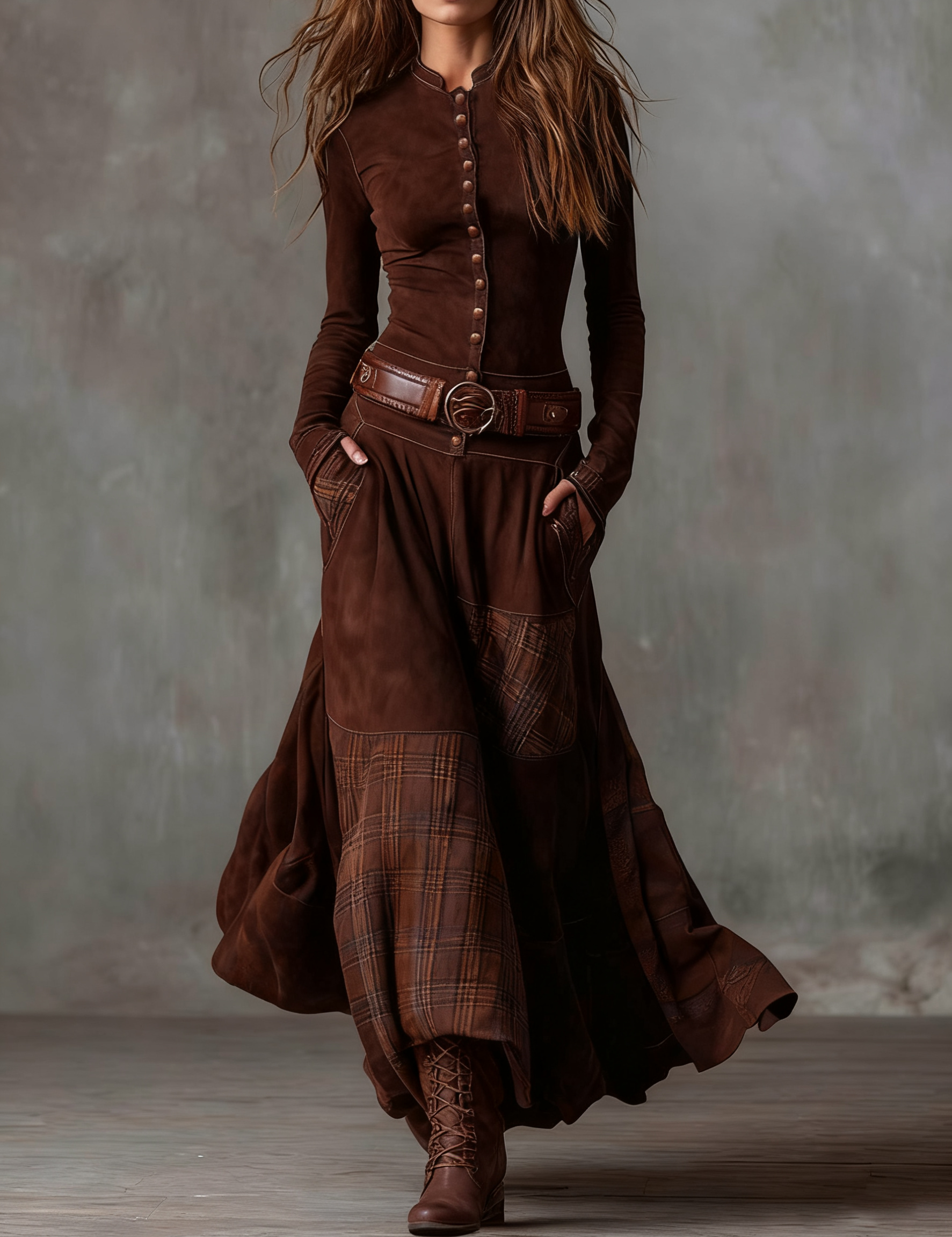 Rochie maxi din suede cu curea