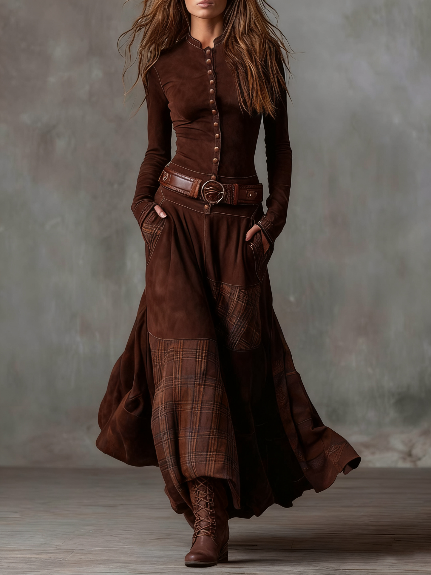 Rochie maxi din suede cu curea