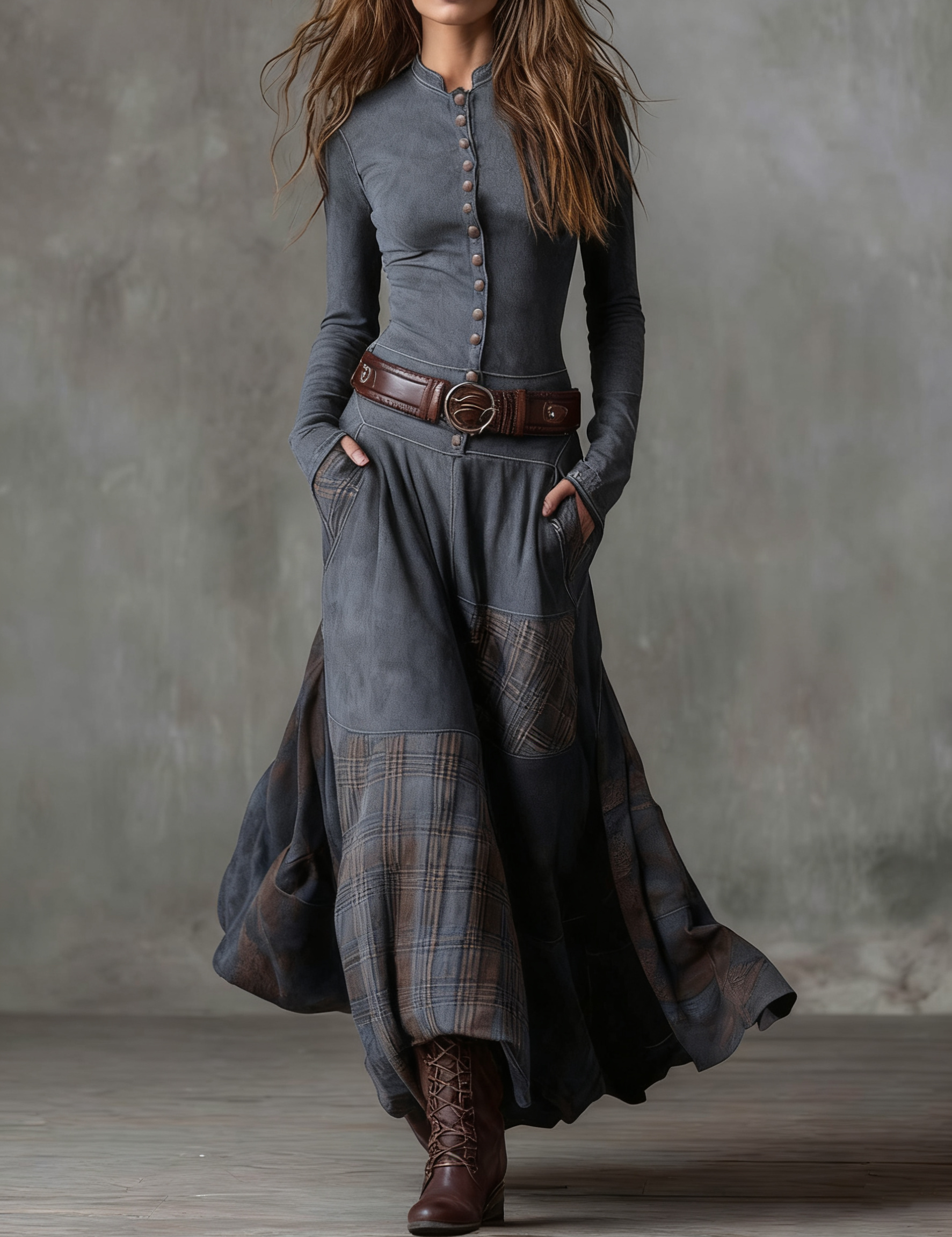 Rochie maxi din suede cu curea