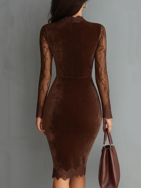 Aurélia™ | Mini-Rochie din Catifea cu Mâneci din Dantelă
