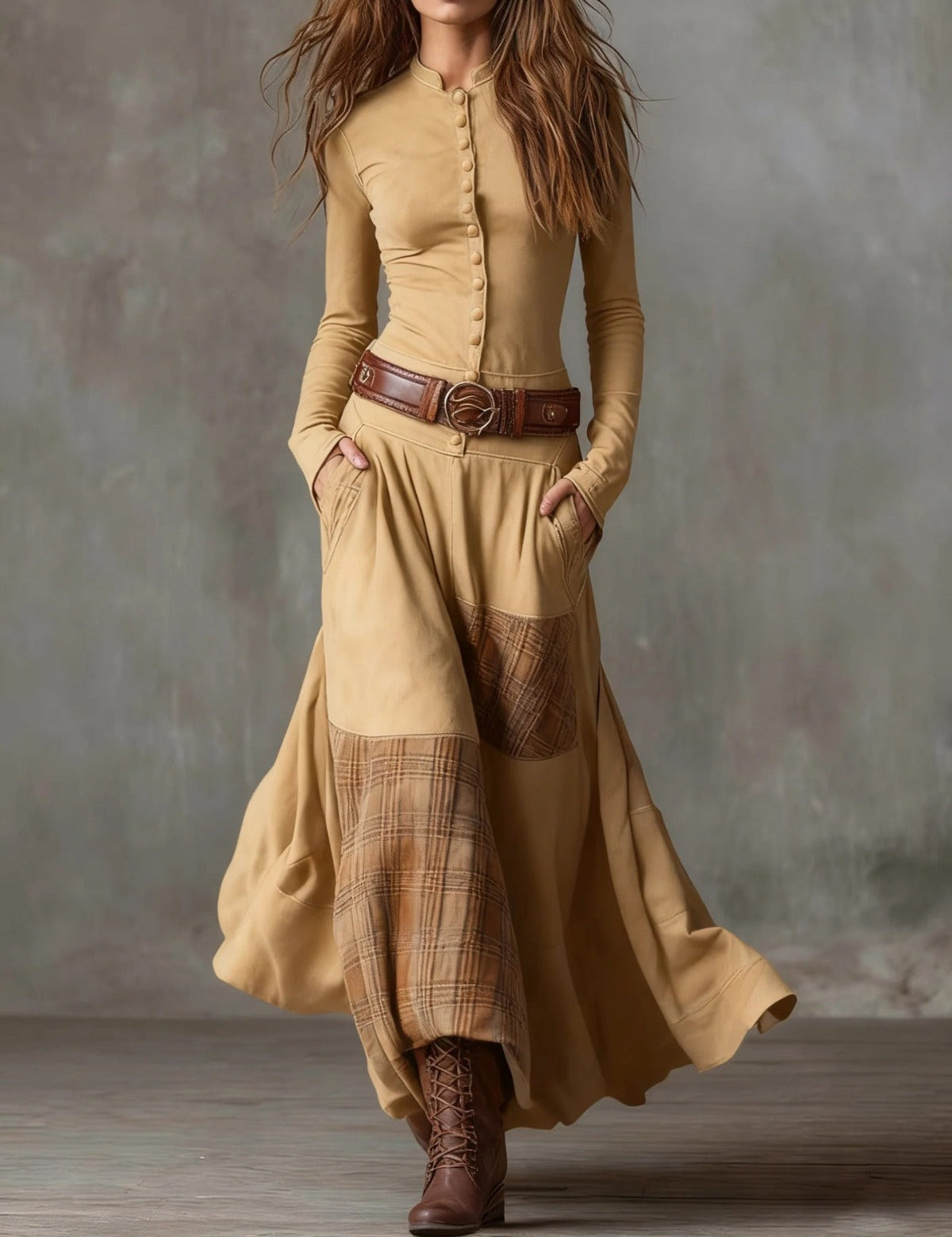 Rochie maxi din suede cu curea