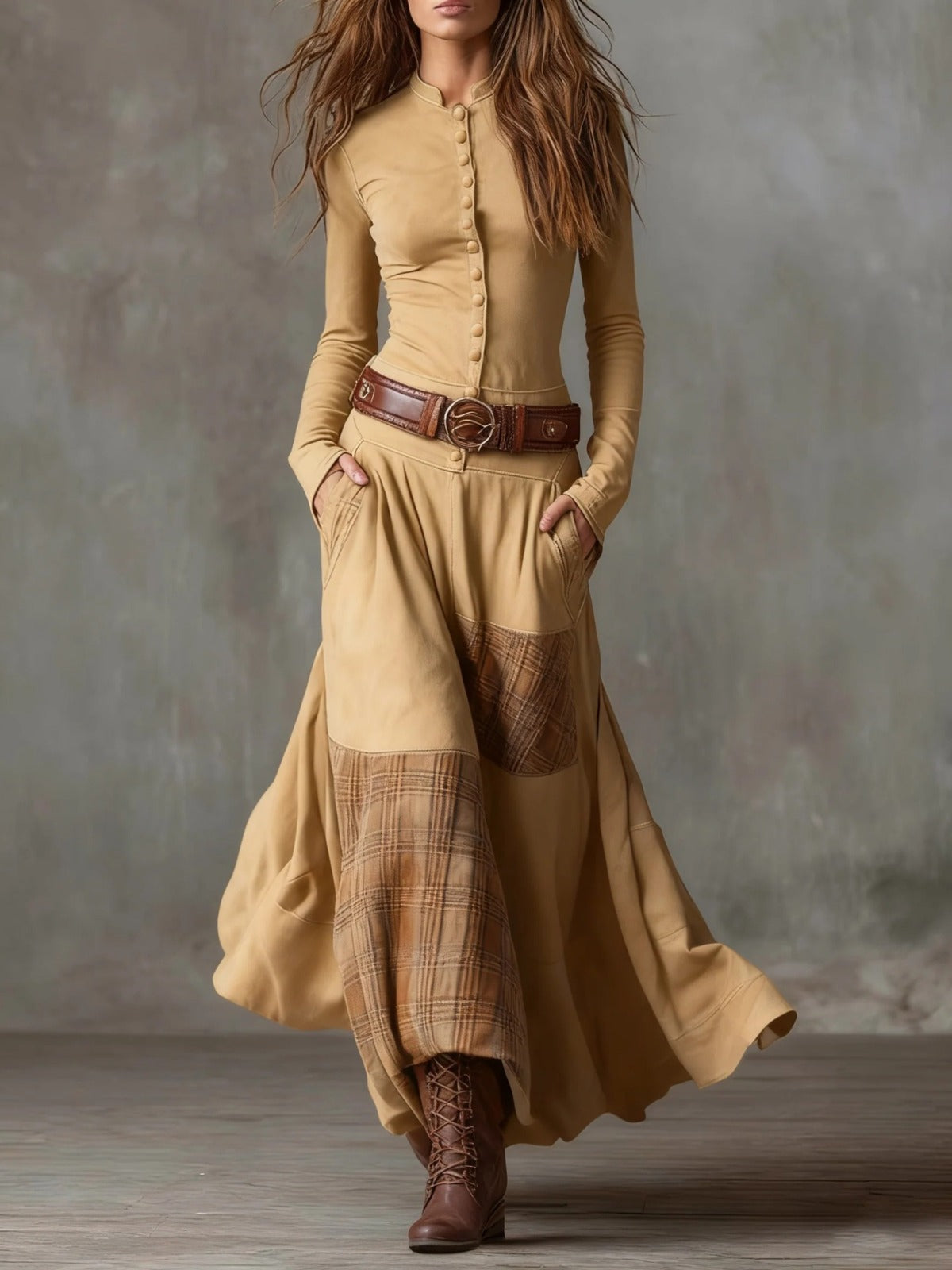 Rochie maxi din suede cu curea