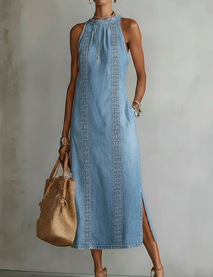 Julia | Rochie din Denim cu Detalii din Dantelă Vintage