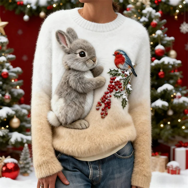 Suzette – Pulover din pluș cu iepuraș de Crăciun