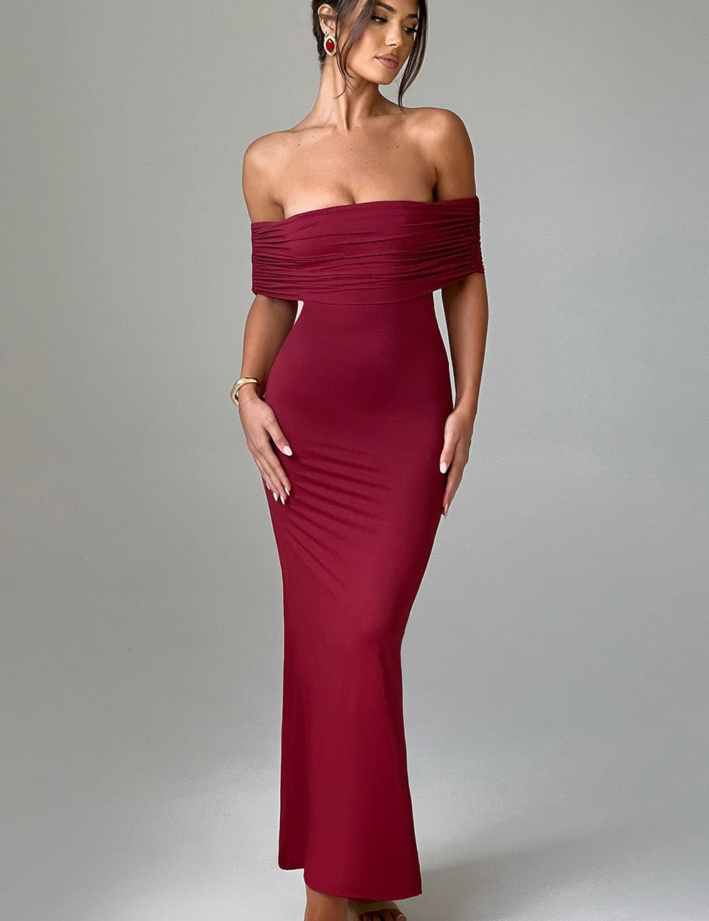 Tindra | Rochie lungă Bardot rafinată