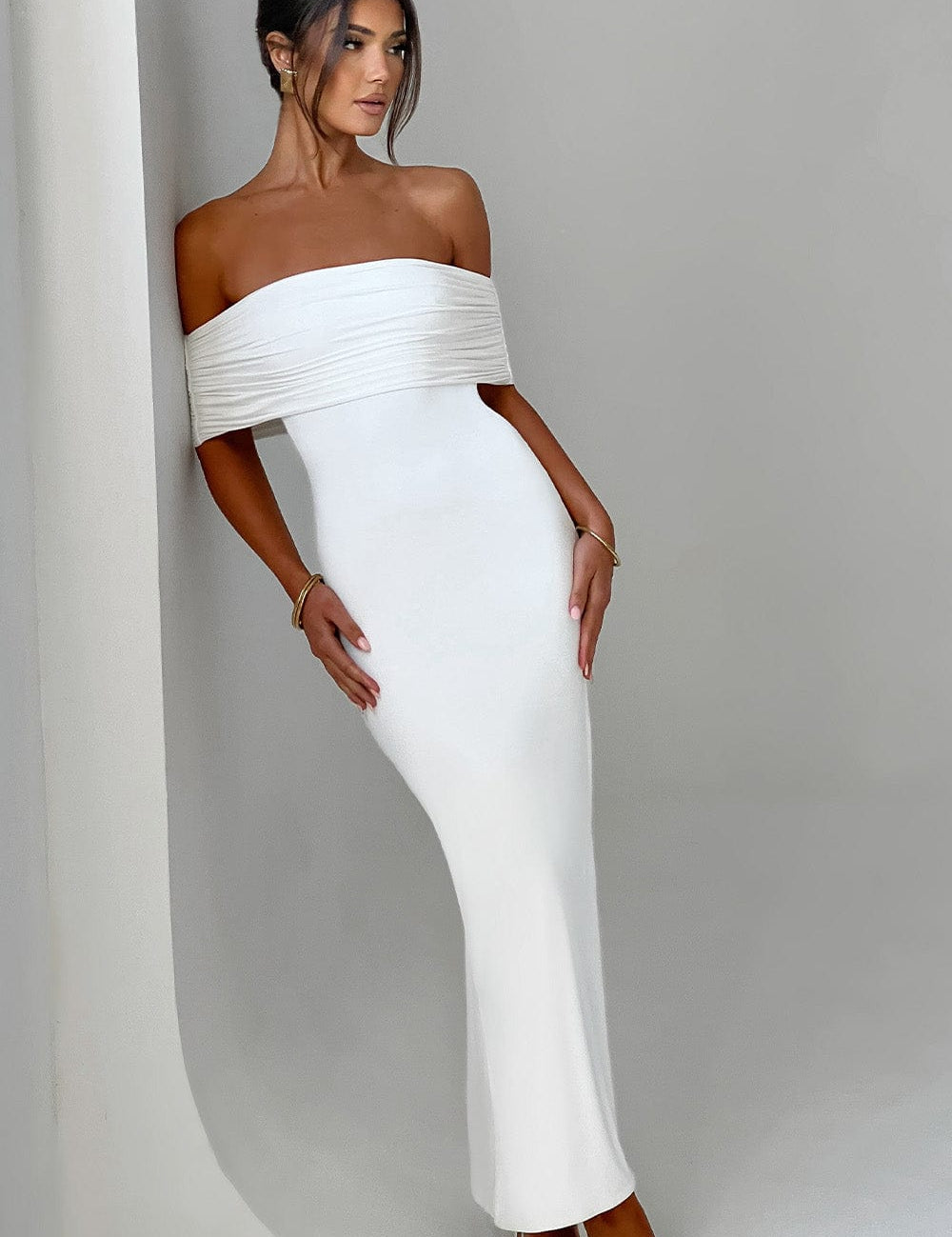 Tindra | Rochie lungă Bardot rafinată