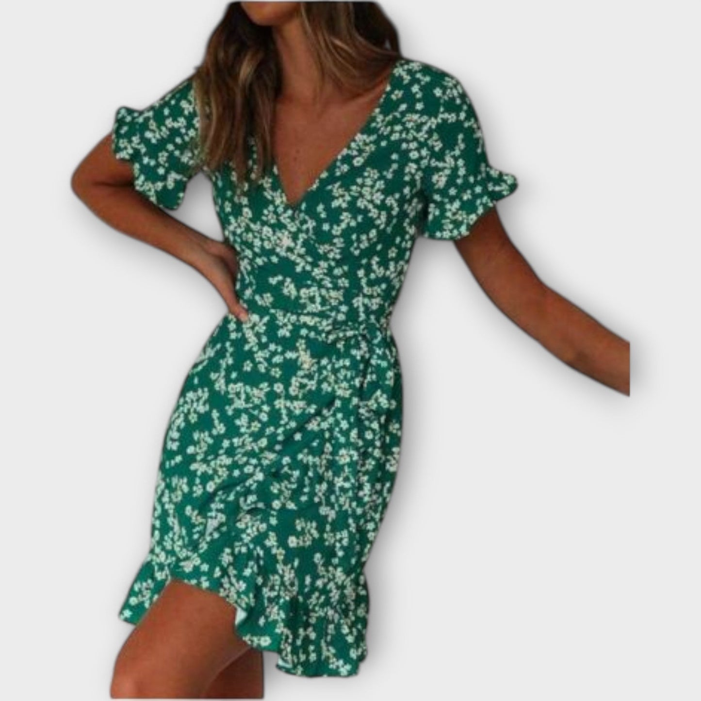 Rochie Boho Scurtă în Verde