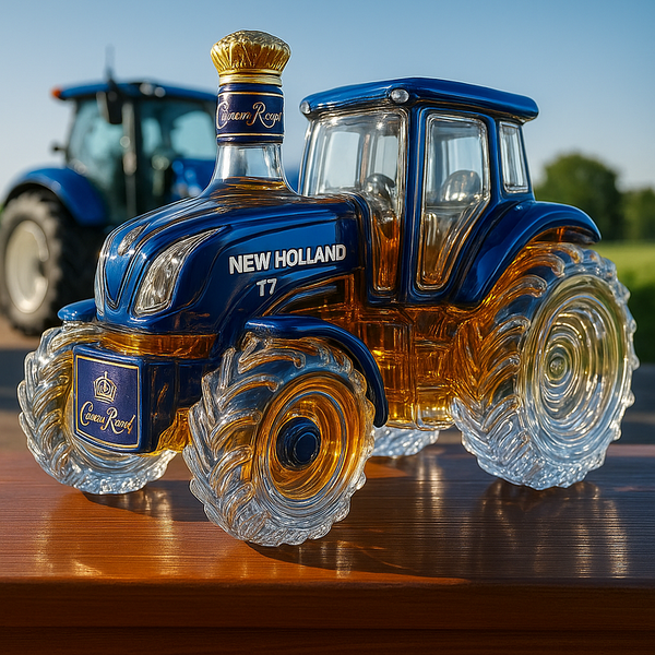 Sticlă clasică de whisky în formă de tractor New Holland T7