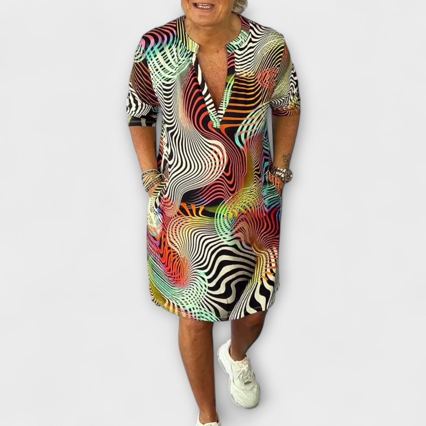 Rochie colorată cu decolteu în V