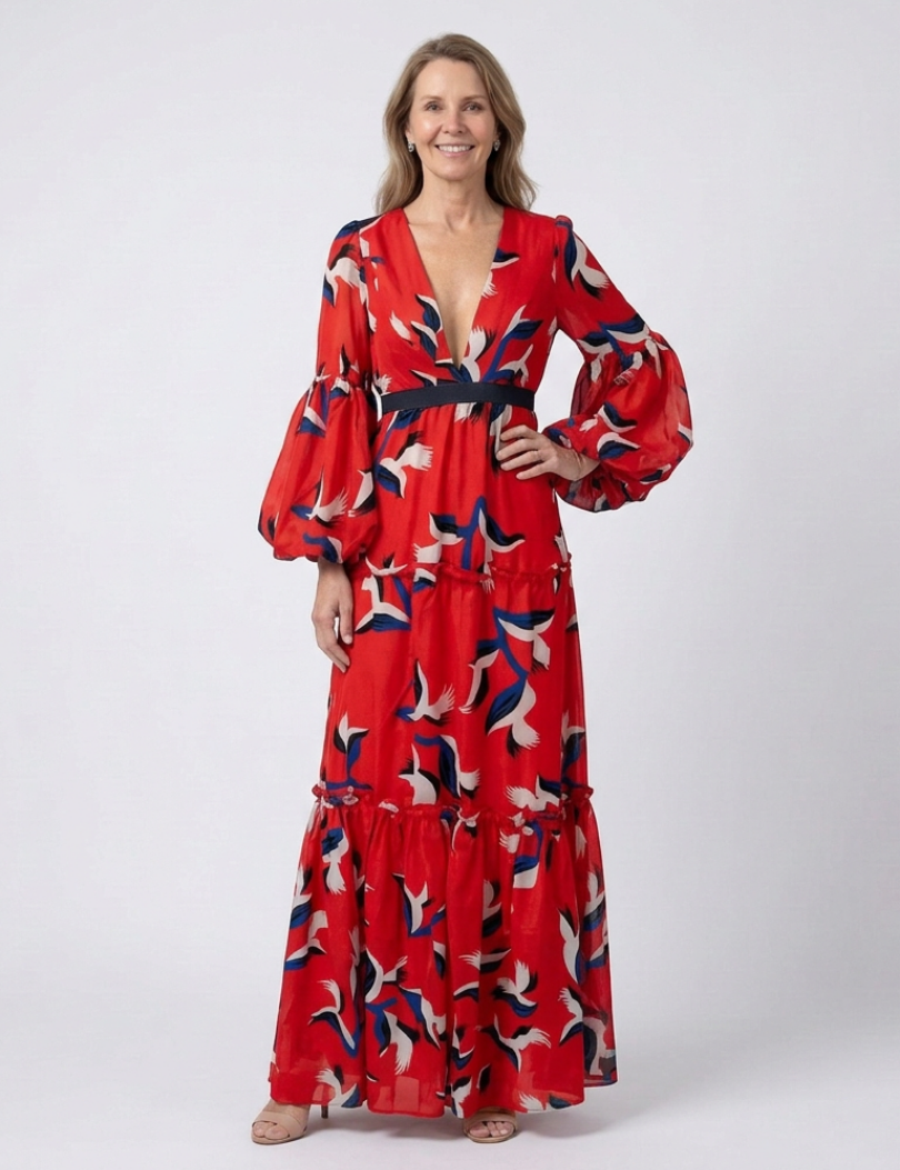 Léa | Rochie maxi cu mâneci lungi și talie legată