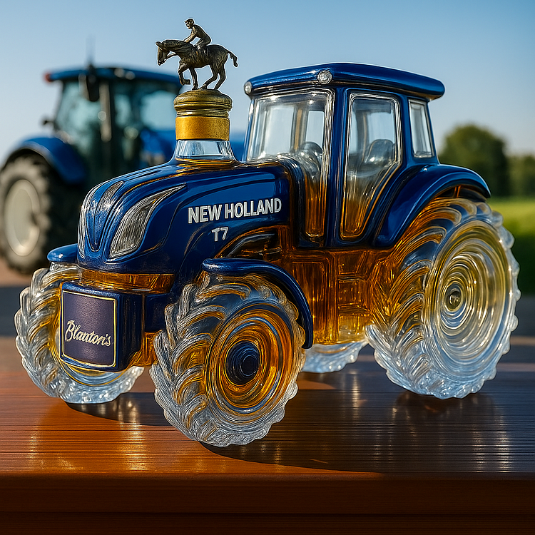 Sticlă clasică de whisky în formă de tractor New Holland T7