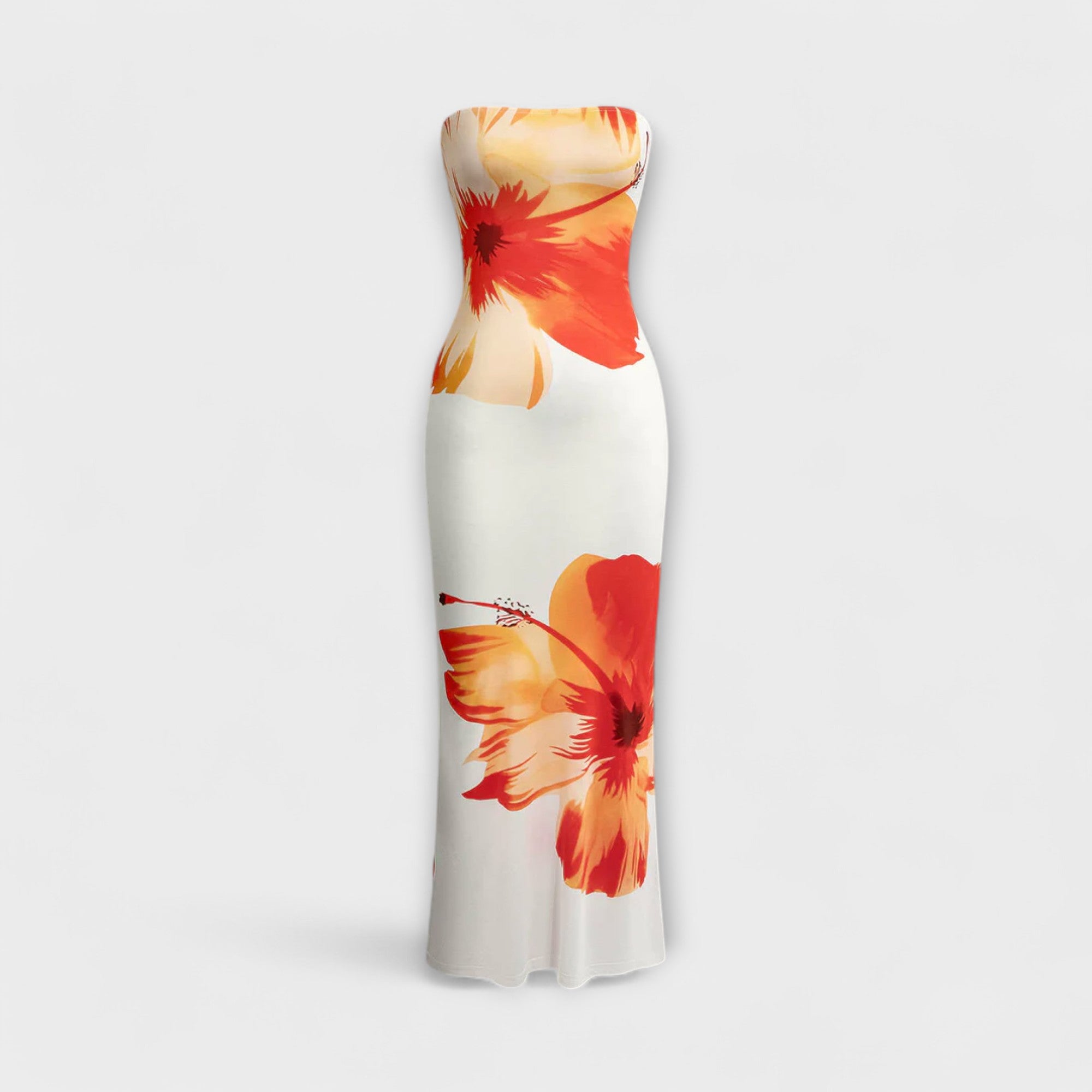 Rochie maxi chic fără umeri