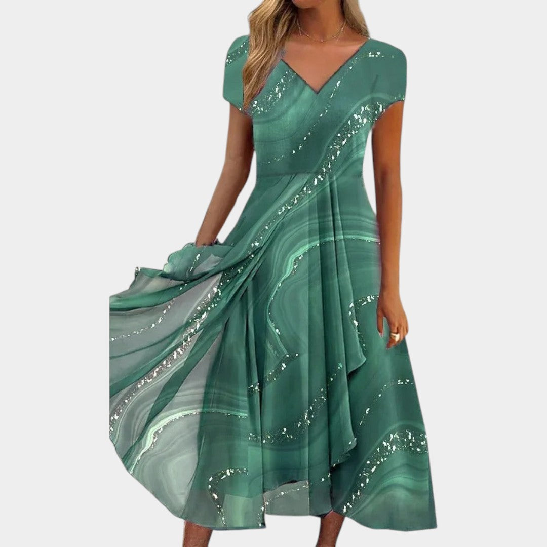 Tereza – Rochie midi elegantă cu decolteu în V