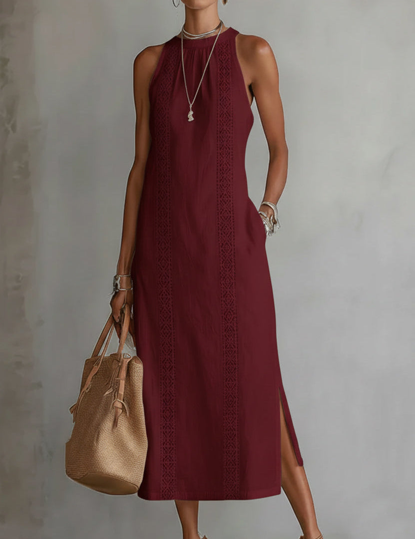 Jimena | Rochie Midi din In cu Guler Mao